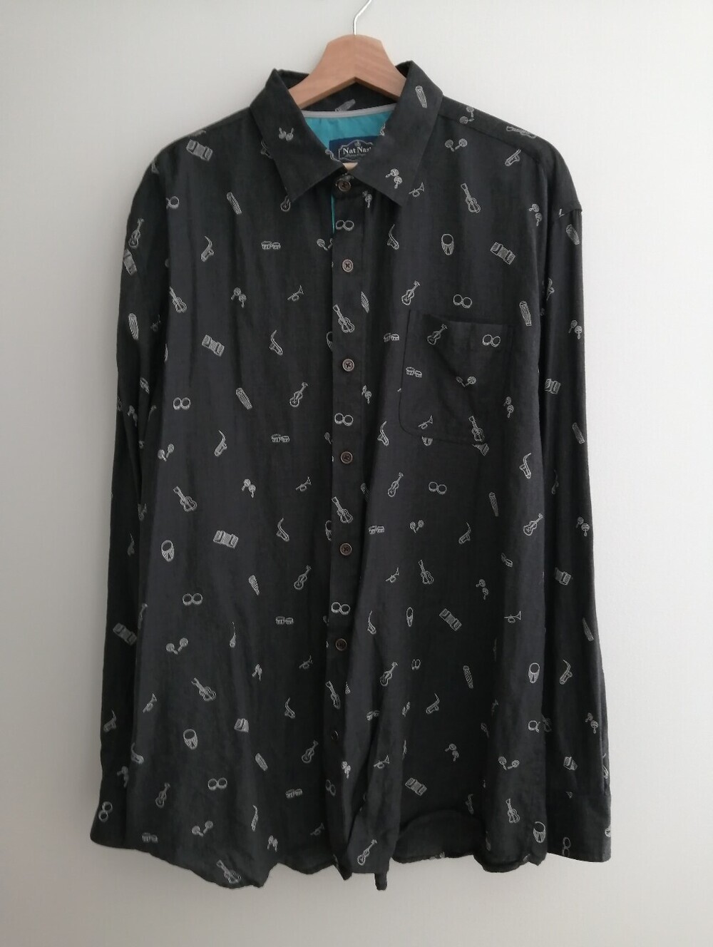 Nat Nast Men's Wool and Silk Blend Musical Instruments Theme Button Up XXL
